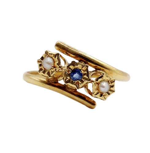 Bague 60 Bague antique en or jaune 18k à pierre bleue et perles 58 Facettes A06503