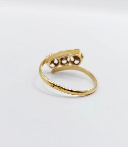 Bague 60 Bague antique en or jaune 18k à pierre bleue et perles 58 Facettes A06503