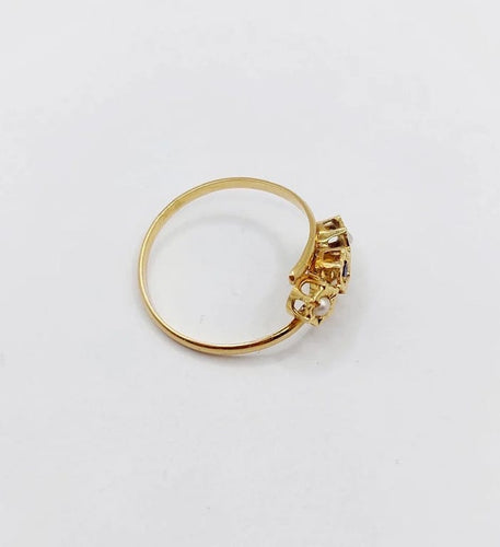 Bague 60 Bague antique en or jaune 18k à pierre bleue et perles 58 Facettes A06503