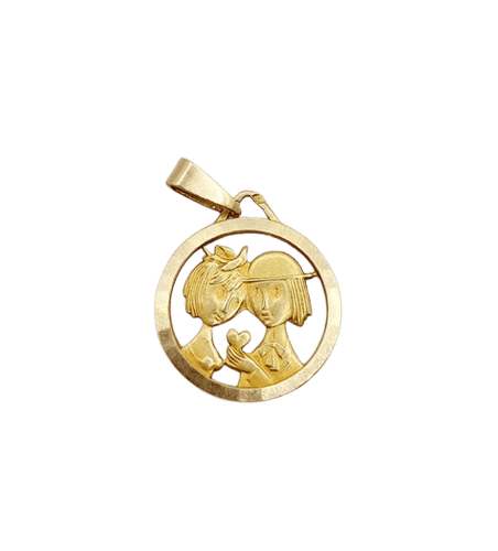 Pendentif Peynet - Pendentif médaille d’amour Les Amoureux en or rose 18k 58 Facettes A06515