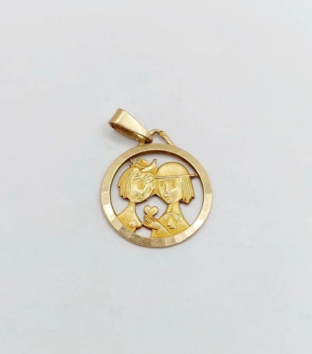 Pendentif Peynet - Pendentif médaille d’amour Les Amoureux en or rose 18k 58 Facettes A06515