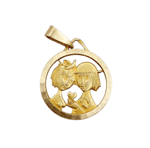 Pendentif Peynet - Pendentif médaille d’amour Les Amoureux en or rose 18k 58 Facettes A06515
