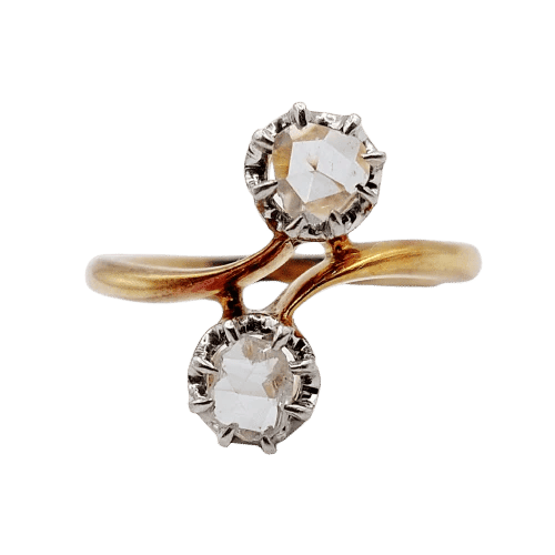 Bague 51 Bague toi et moi victorienne en or rose 18k et diamants taille rose 58 Facettes A06526