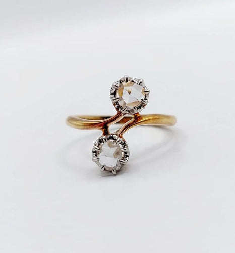 Bague 51 Bague toi et moi victorienne en or rose 18k et diamants taille rose 58 Facettes A06526