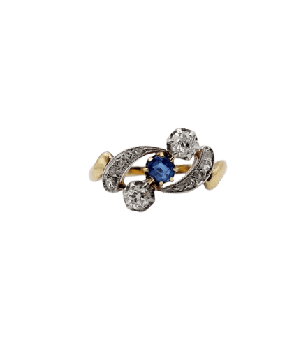 Bague 56 Bague antique en or 18k et platine avec saphir et diamants 58 Facettes A06535