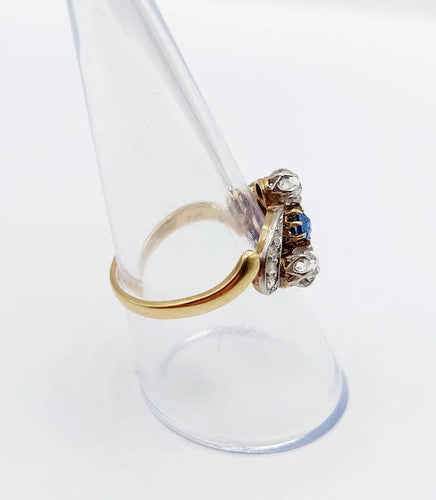 Bague 56 Bague antique en or 18k et platine avec saphir et diamants 58 Facettes A06535