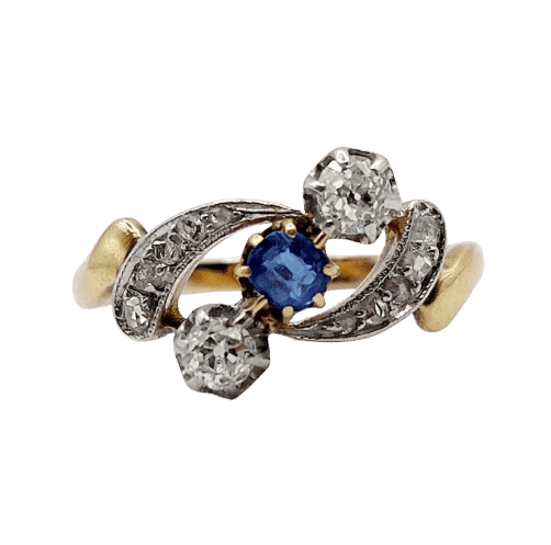 Bague 56 Bague antique en or 18k et platine avec saphir et diamants 58 Facettes A06535