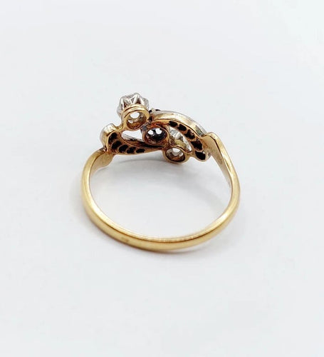 Bague 56 Bague antique en or 18k et platine avec saphir et diamants 58 Facettes A06535
