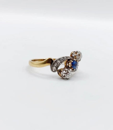 Bague 56 Bague antique en or 18k et platine avec saphir et diamants 58 Facettes A06535