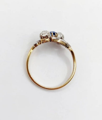 Bague 56 Bague antique en or 18k et platine avec saphir et diamants 58 Facettes A06535