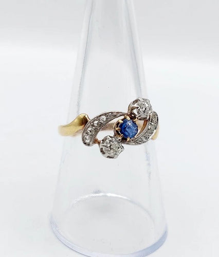 Bague 56 Bague antique en or 18k et platine avec saphir et diamants 58 Facettes A06535