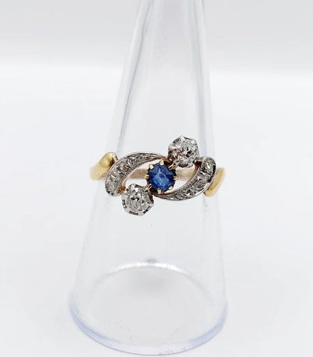 Bague 56 Bague antique en or 18k et platine avec saphir et diamants 58 Facettes A06535