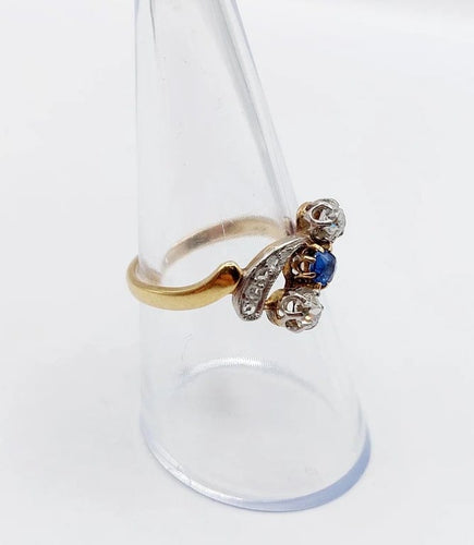Bague 56 Bague antique en or 18k et platine avec saphir et diamants 58 Facettes A06535