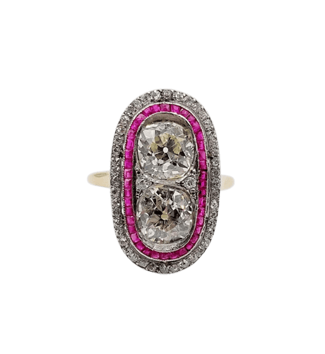 Bague 57 Bague marquise Art déco en or 18k et platine, diamants et rubis 58 Facettes A06578