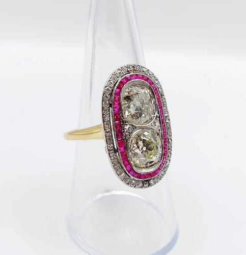 Bague 57 Bague marquise Art déco en or 18k et platine, diamants et rubis 58 Facettes A06578