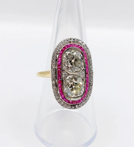 Bague 57 Bague marquise Art déco en or 18k et platine, diamants et rubis 58 Facettes A06578
