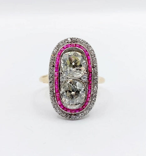 Bague 57 Bague marquise Art déco en or 18k et platine, diamants et rubis 58 Facettes A06578