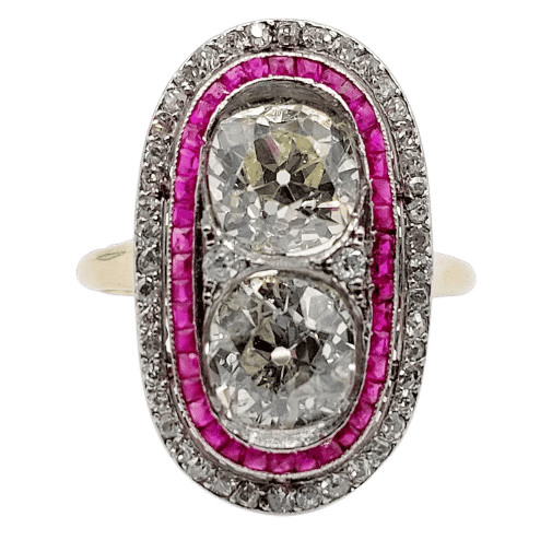 Bague 57 Bague marquise Art déco en or 18k et platine, diamants et rubis 58 Facettes A06578