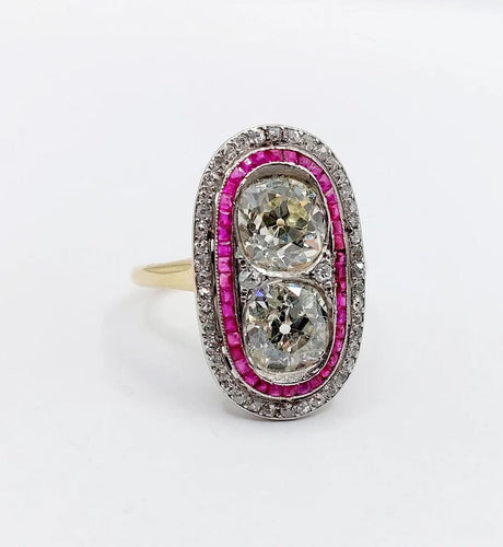 Bague 57 Bague marquise Art déco en or 18k et platine, diamants et rubis 58 Facettes A06578