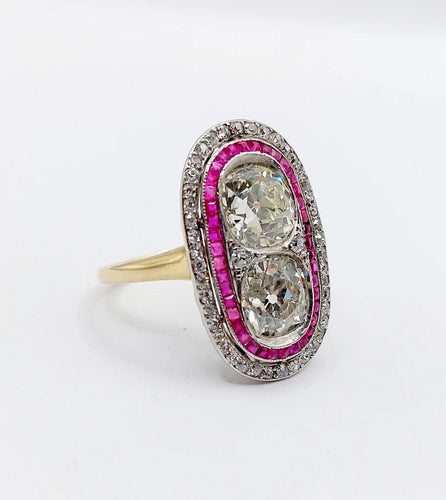 Bague 57 Bague marquise Art déco en or 18k et platine, diamants et rubis 58 Facettes A06578