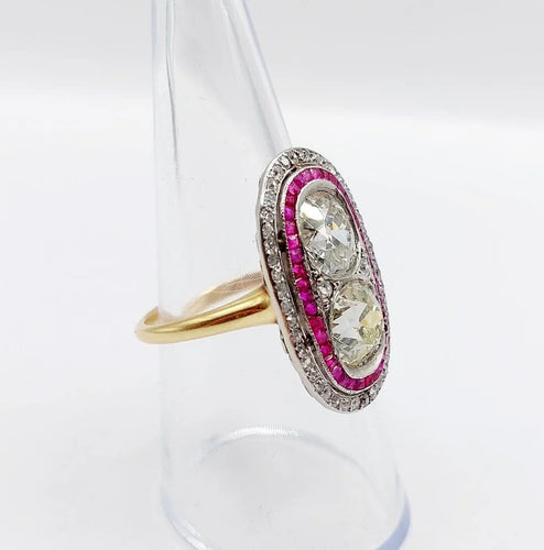 Bague 57 Bague marquise Art déco en or 18k et platine, diamants et rubis 58 Facettes A06578