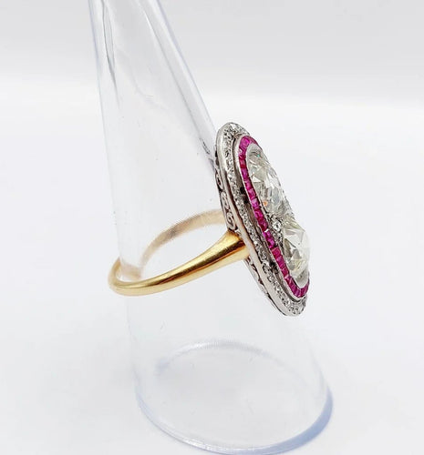 Bague 57 Bague marquise Art déco en or 18k et platine, diamants et rubis 58 Facettes A06578