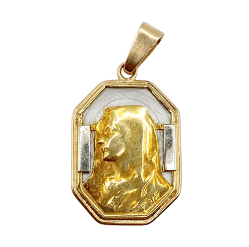 Pendentif Émile Dropsy - Médaille religieuse Art déco en or rose 18k et nacre 58 Facettes A06572