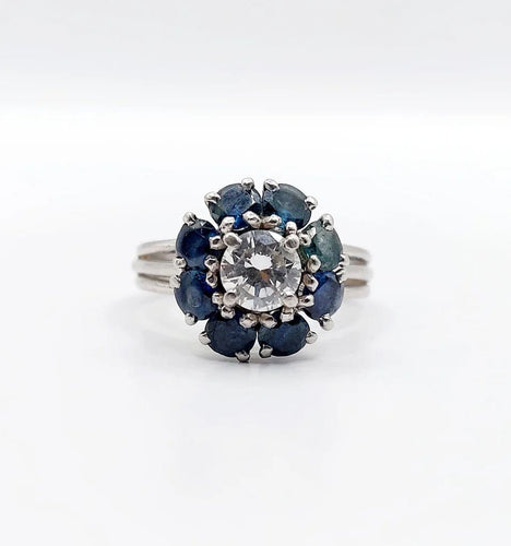 Bague 52 Bague marguerite Art déco en platine avec diamant 0,65 ct et saphirs 58 Facettes A06577