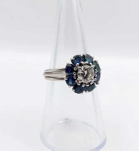 Bague 52 Bague marguerite Art déco en platine avec diamant 0,65 ct et saphirs 58 Facettes A06577