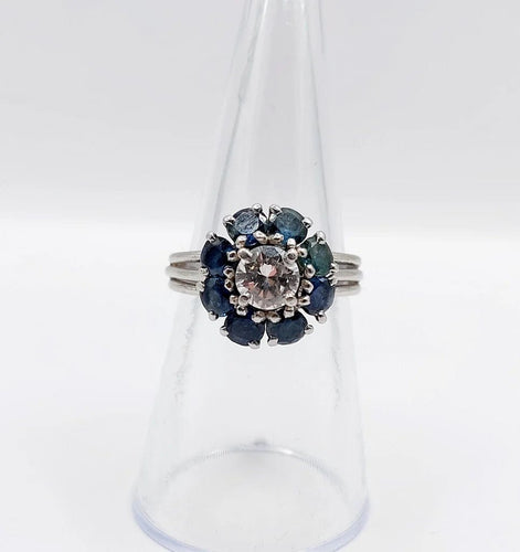 Bague 52 Bague marguerite Art déco en platine avec diamant 0,65 ct et saphirs 58 Facettes A06577