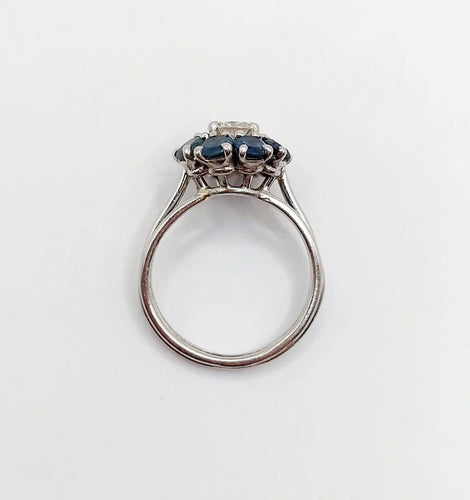 Bague 52 Bague marguerite Art déco en platine avec diamant 0,65 ct et saphirs 58 Facettes A06577