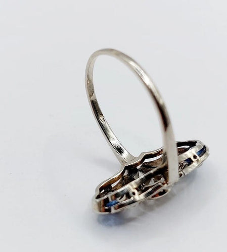 Bague 55 Bague marquise Art déco en or blanc 14k, diamants et saphirs 58 Facettes A06615