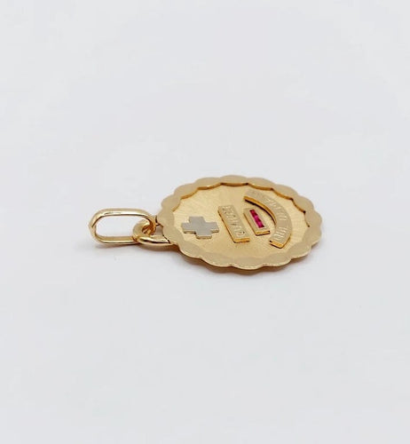 Pendentif Augis - Pendentif médaille d’amour 19 mm en or rose 18K et rubis 58 Facettes A06664