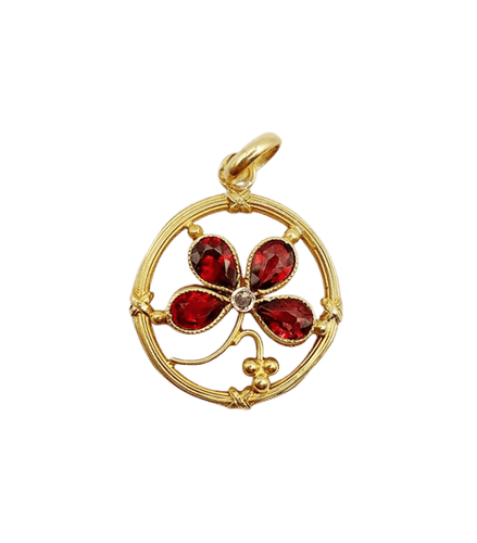 Pendentif Pendentif trèfle Art nouveau en or 18k avec diamant taille rose 58 Facettes A06631