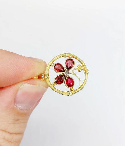 Pendentif Pendentif trèfle Art nouveau en or 18k avec diamant taille rose 58 Facettes A06631