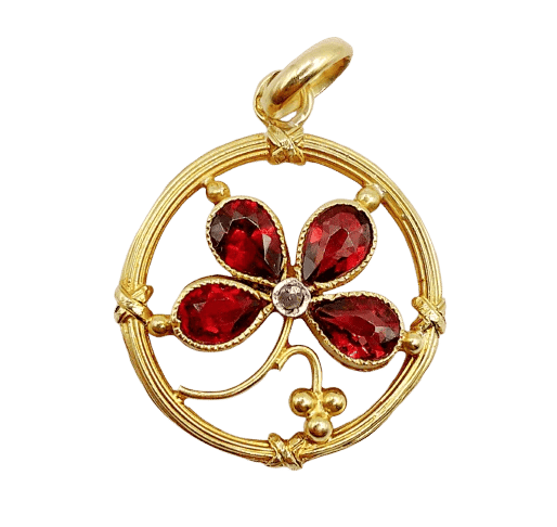 Pendentif Pendentif trèfle Art nouveau en or 18k avec diamant taille rose 58 Facettes A06631