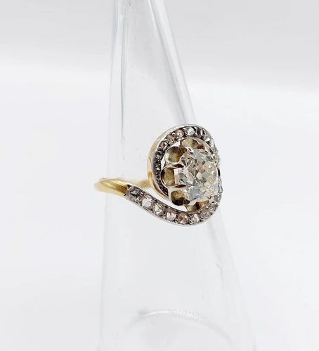 Bague 48 Bague tourbillon ancienne en or 18k et platine, diamants 58 Facettes A06630