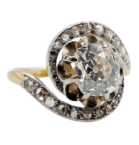 Bague 48 Bague tourbillon ancienne en or 18k et platine, diamants 58 Facettes A06630