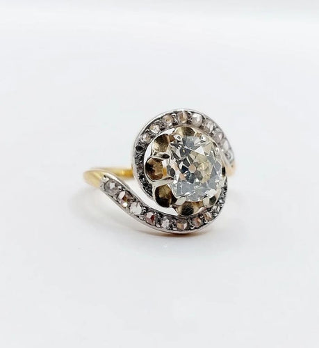 Bague 48 Bague tourbillon ancienne en or 18k et platine, diamants 58 Facettes A06630
