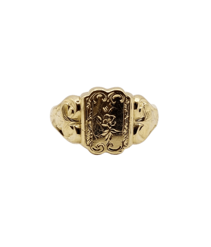 Bague 61 Bague chevalière victorienne fleur ciselée en or jaune 18k (circa 1890) 58 Facettes A06637