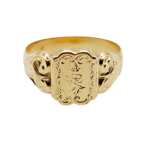 Bague 61 Bague chevalière victorienne fleur ciselée en or jaune 18k (circa 1890) 58 Facettes A06637