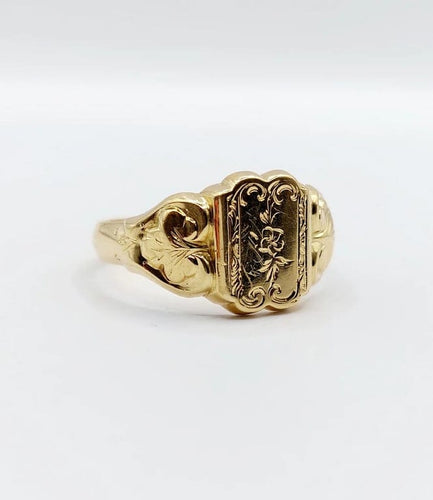 Bague 61 Bague chevalière victorienne fleur ciselée en or jaune 18k (circa 1890) 58 Facettes A06637