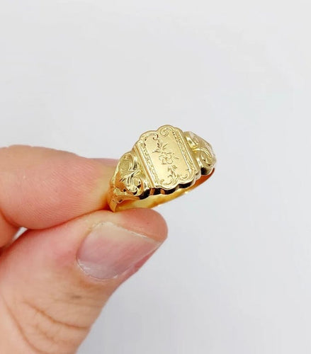 Bague 61 Bague chevalière victorienne fleur ciselée en or jaune 18k (circa 1890) 58 Facettes A06637