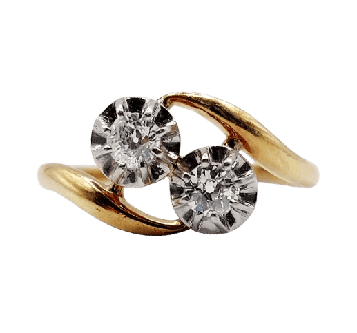 Bague 57.5 Bague Toi et Moi ancienne en or 18k et diamants taille ancienne 58 Facettes A06645