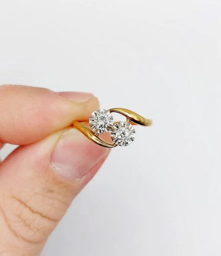 Bague 57.5 Bague Toi et Moi ancienne en or 18k et diamants taille ancienne 58 Facettes A06645