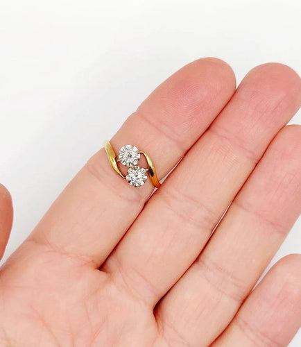 Bague 57.5 Bague Toi et Moi ancienne en or 18k et diamants taille ancienne 58 Facettes A06645