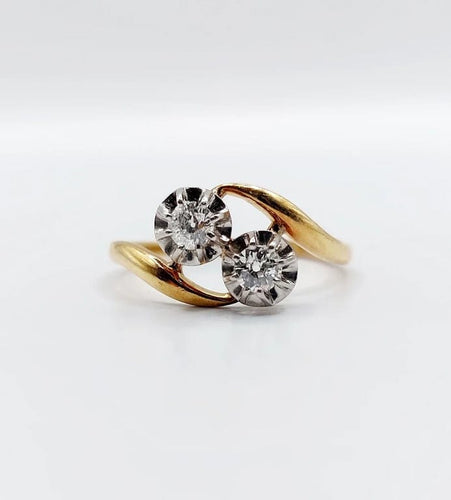 Bague 57.5 Bague Toi et Moi ancienne en or 18k et diamants taille ancienne 58 Facettes A06645