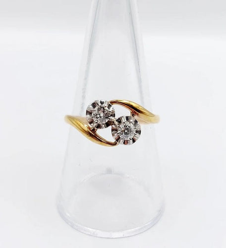Bague 57.5 Bague Toi et Moi ancienne en or 18k et diamants taille ancienne 58 Facettes A06645