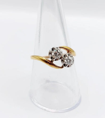 Bague 57.5 Bague Toi et Moi ancienne en or 18k et diamants taille ancienne 58 Facettes A06645