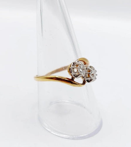 Bague 57.5 Bague Toi et Moi ancienne en or 18k et diamants taille ancienne 58 Facettes A06645